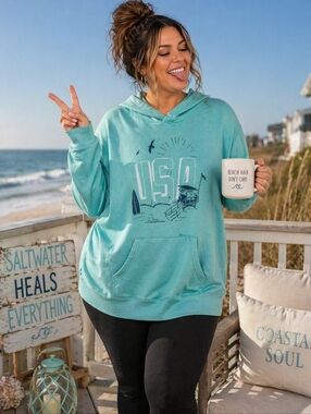 Old Navy USA Hoodie | Aqua Graphic Pullover | Size XXL